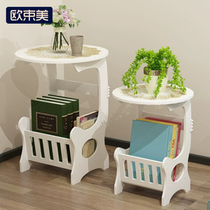 Mini Round <b>Coffee</b> <b>Table</b> With Storage Shelf Bookcase For Living Room Bedroom <b>Small</b> Apartment - Product Image 1