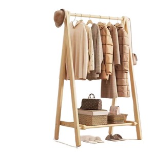 Solid Wood <b>Clothes</b> <b>Rack</b> Floor Standing Bedroom Coat <b>Rack</b> Wooden Hanger Indoor Storage Organizer Single Bar Rectangle Fixed Style - Product Image 5