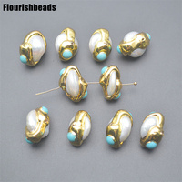 Perles en vrac de forme ovale en turquoise synthétique plaquées or pour la fabrication de bijoux fantaisie en gros