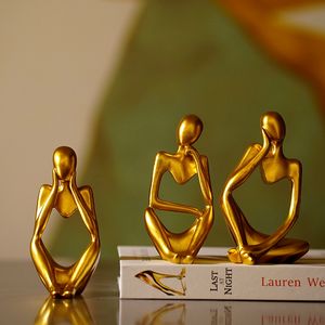 Conjunto de Esculturas de Resina Abstractas del Pensador Dorado - Adorno Moderno para Escritorio, Sala de Estar, Entrada, Mueble de TV, Estante para Vinos, Hogar - Product Image 2