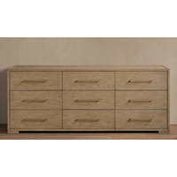 Commode à 9 tiroirs en bois massif, style moderne minimaliste, en chêne, avec poignées fines en laiton, grand espace de rangement pour chambre et salon
