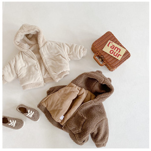 OEM inverno orso all'ingrosso neonate abbigliamento <span class=keywords><strong>pelliccia</strong></span> bambino bambini cappotti solido beige giacca outfit 301 - Product Image 4
