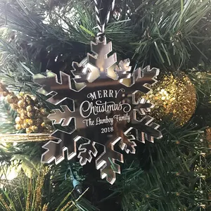 Personalized Christmas Tree Ornaments Mirror Acrylic Christmas Ornament Snowflake Shape Laser Cut Christmas Hanging Decorations