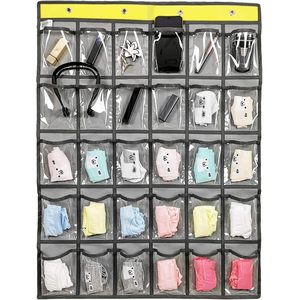 Hanging Closet Organizer 30 Pockets Clear <b>Storage</b> For <b>Clothes</b> Jewelry Phone Over Door Wall Mount Grey - Product Image 1