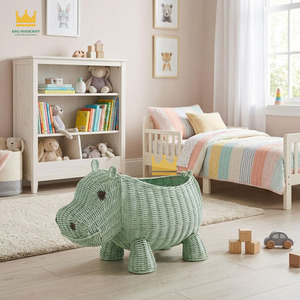 Handwoven Rattan Hippo <b>Basket</b> Cute Green Hippopotamus <b>Storage</b> Organizer For Kids <b>Toy</b> Organizing Cheap Price - Product Image 2