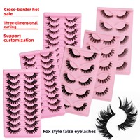 Lot de 10 paires de faux cils en vison synthétique, style européen et américain, tige noire, 3D, épais, naturels, effet démoniaque, allongeants, pour l'exportation