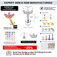 Clous d'oreilles en titane G23 ASTM F136 à dos plat, sans filetage, à poussoir, pour piercing de lobe d'oreille, hélix, cartilage - Vente en gros