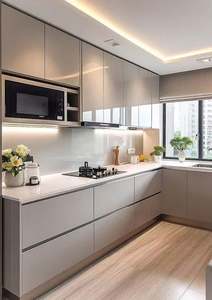 Ensemble d'armoires de cuisine de luxe multifonctionnelles, écologiques, imperméables, en contreplaqué, avec évier et îlot central, conception personnalisée gratuite - Product Image 2