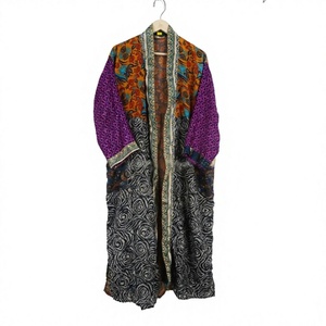 Robe longue en soie patchwork faite à la main, col en V, fermeture à cordon, douce, respirante, séchage rapide, vêtement de détente, kimono, robe de soirée pour femmes - Product Image 1