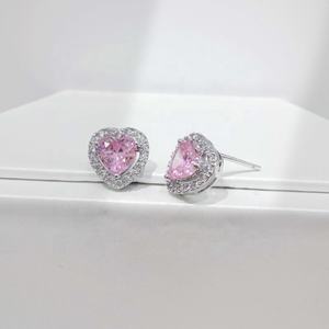 Precio de fábrica, pendientes pequeños de plata de ley 925 con circonitas de colores, joyería fina, pendientes de corazón con circonita para mujer. - Product Image 3