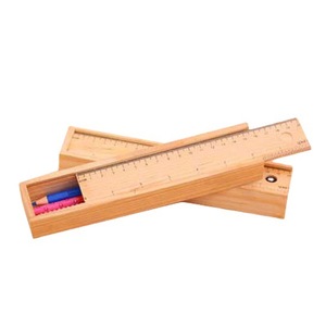 Caja de lápices de madera con regla de 15 cm, almacenamiento multifuncional para útiles escolares y de oficina - Product Image 1