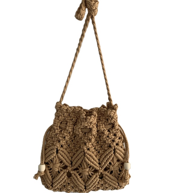 Women's Crochet Braid Macramé Drawstring Crossbody Messenger Bag