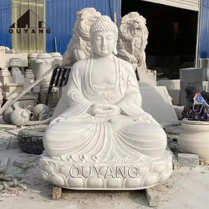 Statue de Bouddha assis en marbre blanc naturel sculpté à la main, sculpture bouddhiste en pierre pour la décoration de jardin zen - Product Image 6