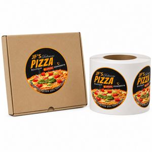 สติกเกอร์ติดบรรจุภัณฑ์อาหารแบบกาวในตัว ยี่ห้อ JF'S Delicious Pizza Boutique กันน้ำ เป็นมิตรกับสิ่งแวดล้อม ทนความร้อน ทำจากกระดาษแข็งแรงทนทาน - Product Image 1