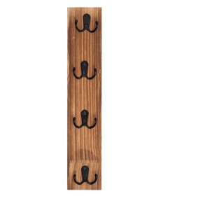 Porta llaves vertical de madera con ganchos, soporte para llaves montado en la pared para almacenamiento en la sala de estar, forma rectangular de color quemado - Product Image 4