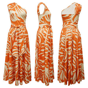 Vestidos Casuales Modernos para Mujer, Elegantes Vestidos Largos sin Mangas con Cordones, <span class=keywords><strong>Vestido</strong></span> <span class=keywords><strong>de</strong></span> Verano con Estampado y un Hombro Descubierto para Mujer - Product Image 2