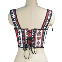 Top Corsé Étnico Tribal para Mujer con Estampado Geométrico Sexy, Bustier Corto con Tirantes de Lazo, Ideal para Festivales