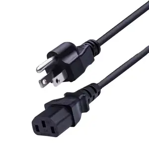 Cable de alimentación de CA estándar americano Muestra gratis Enchufe de 3 pines EE. UU. Enchufe de cable de alimentación de 3 pines para electrodomésticos