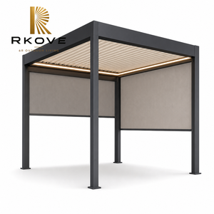 Pérgola independiente de aluminio de alta gama con techo de lamas ajustables y geometría de cuatro postes para salón de club náutico - Product Image 3