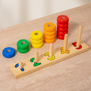 Gioco di Conteggio con Numeri in Legno, Giocattoli per Bambini, <span class=keywords><strong>Puzzle</strong></span> di Ordinamento Colori con 5 Pioli, Anelli Impilabili per Neonati, Anelli Multicolore per Conteggio e Impilamento - Product Image 4