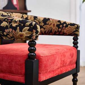Fauteuil de style français vintage, fauteuil en tissu floral de luxe, chaise à dossier haut en bois massif, chaise d'appoint en velours pour salon - Product Image 4