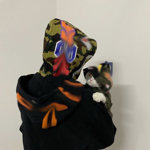 Chaqueta con Capucha Doble Ins Shark para Invierno, Sudadera con Estampado de Camuflaje, Cárdigan Holgado, Unisex para Parejas, Estilo Estudiantil, Moderno, Brillante en la Oscuridad - Product Image 3