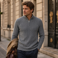 Pull personnalisé pour homme en maille torsadée avec col zippé, en nylon et coton, style RL, anti-rétrécissement, anti-plis, style preppy, tricot d'automne