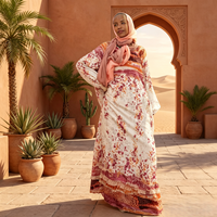 Robe Abaya Islamique Prête à l'Expédition à Imprimé Floral Léopard, Respirante, Légère, Longueur Cheville, Manches Longues, Grande Taille pour Femme
