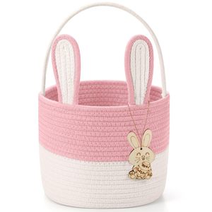 Cesta de Pascua para Niños con Etiqueta de Nombre, Cesta de Pascua Gris para Niños, Cesta de Conejito de Pascua, Cesta de Regalo de Pascua de Cuerda de Algodón Tejida - Product Image 3