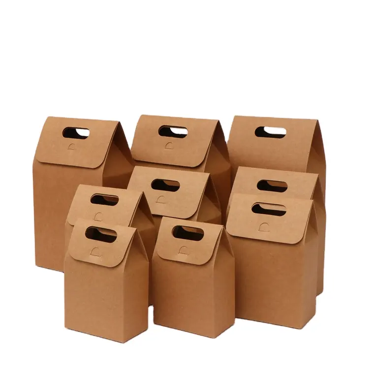 Doğrudan satış gıda Retro taşınabilir kahverengi ambalaj kutusu evrensel hediye toptan Kraft kağıt torba