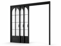 Porte coulissante en verre vintage de style mid-century avec verre texturé et cadre en bois pour salon privé et maison