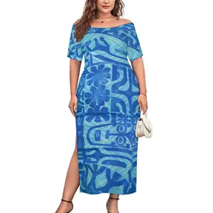 2023 Best Selling Micronesia Style 7XL Top Quality One Shoulder Dresses Hawaii Polynesian Ethnic Style Casual Split Long Dress