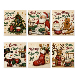 Paño de cocina cuadrado de algodón con estampado navideño para limpiar ollas y sartenes - Product Image 1