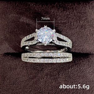 Set di Gioielli da Sposa Classico, Anello di Fidanzamento con Diamante Taglio Brillante Rotondo, Montatura a Griffe, Set di Gioielli Raffinati DJ018 - Product Image 5