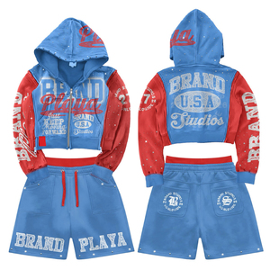 Personalized Design and OEM Production Men's Zipper Hoodie and Shorts <b>Set</b> Casual Fashion Street Style Two Piece Clothing - Product Image 2