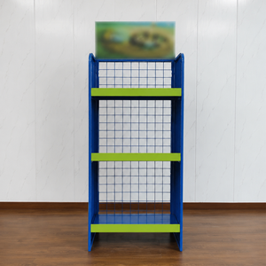 Espositore in Metallo a 3 Ripiani con Retro in Rete Metallica, Scaffale da Terra per Negozi con Pannello Pubblicitario - Product Image 1