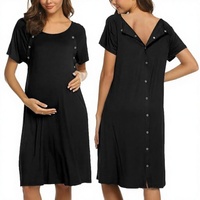 Ekouaer Robe de maternité d'été super douce et ample pour femme, col rond, robe de nuit courte d'allaitement avec boutons-pression, noir XXL