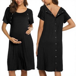 Ekouaer Abito estivo super morbido e vestibilità ampia per <span class=keywords><strong>donna</strong></span>, vestito corto da notte con scollo a O e bottoni a pressione, nero XXL - Product Image 3