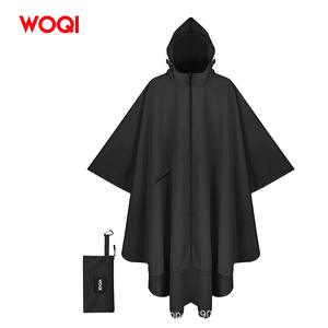Poncho impermeable con capucha Woqi para adultos, negro, ligero, para viaje, para una sola persona, con bolsillos y cremalleras. - Product Image 2