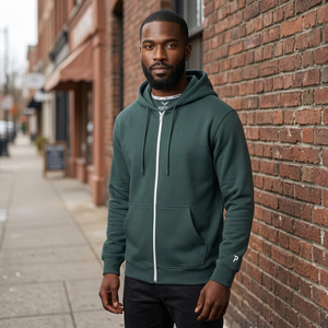 Sudadera Unisex Verde con Capucha y Cremallera, 100% Algodón, Corte Regular, Color Sólido, Estilo Casual de Invierno, Antiencogimiento, 300g, Cierre Frontal - Product Image 4