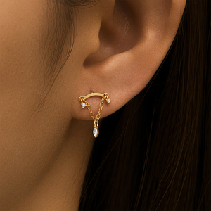 ROXI Boucle d'oreille unique en argent sterling 925 avec chaîne à pampilles œil de cheval et piercing à tête plate pour femme - Product Image 2