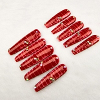 Venta al por mayor de uñas brillantes Rojas grandes con adornos de cristal de alta calidad