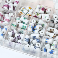 En gros Bleu Blanc Céramique Décalcomanie Tube Perles Lâche Porcelaine Grand Trou Tube Entretoise Perles pour DIY Bijoux Résultats