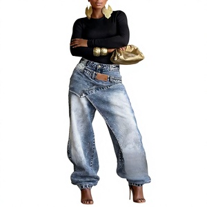 Jeans <span class=keywords><strong>de</strong></span> mezclilla <span class=keywords><strong>de</strong></span> cintura media <span class=keywords><strong>con</strong></span> bolsillos y botones, diseño nuevo 2026, estilo hip hop, lavados, <span class=keywords><strong>de</strong></span> pierna ancha y largo completo <span class=keywords><strong>para</strong></span> mujer - Product Image 2