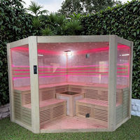 Ruang Sauna Uap Basah dan Kering Kayu Solid Mewah Finlandia untuk 4 - 6 Orang dengan Pemanas Kompor Sauna Tradisional Dalam Ruangan