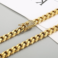 Chaîne Hip Hop 11 mm en acier inoxydable plaqué or 18 carats, collier unisexe avec fermoir mousqueton pour soirée