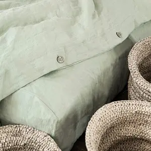 Set di <span class=keywords><strong>lenzuola</strong></span> in puro lino lavato in pietra naturale lino <span class=keywords><strong>francese</strong></span> King Size 4 pezzi 2 federe per tubazioni 1 lenzuolo con angoli 1 lenzuolo piatto biancheria da letto morbida - Product Image 3