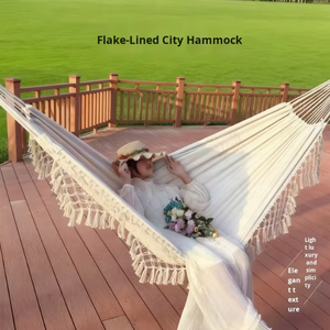 أرجوحة قماشية بيضاء محمولة بشراشيب مزدوجة، سرير معلق كبير للعب في الهواء الطلق والتخييم، بتصميم نورديك للاستخدام الداخلي، للبيع بالجملة - Product Image 2