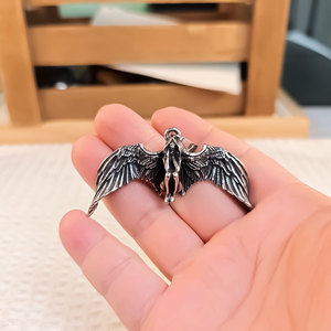 Pendentif ange tombé en acier inoxydable avec ailes, collier pour homme, charme SP1094 - Product Image 1