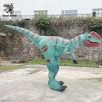 Costume de dinosaure mécanique bleu à double couronne, avec cadre métallique et peau en silicone, pour événements, parcs d'aventure, musées, pour adultes